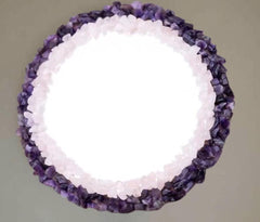 Amethyst & White Quartz Crystal Wall Mirror – Purple Gemstone Hanging Accent – Decorative Glass Wall Decor for Home or Office Unique Handicrafts IND