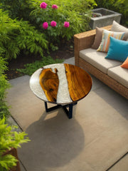 White Epoxy Coffee Table – Round Wood Resin Table – Handmade Rustic Modern Epoxy Furniture – Living Room Personalized Gift Unique Handicrafts IND