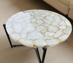 Stone Round Table Top | Quartz Table Top | Handmade Quartz Coffee Table for Home Decor | Natural Gemstone Furniture Unique Handicrafts IND