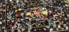 Black Marble Coffee Table Top – Semi Precious Inlay Fruits & Floral Pietradura Art – Handmade Luxury Home Décor Furniture Unique Handicrafts IND