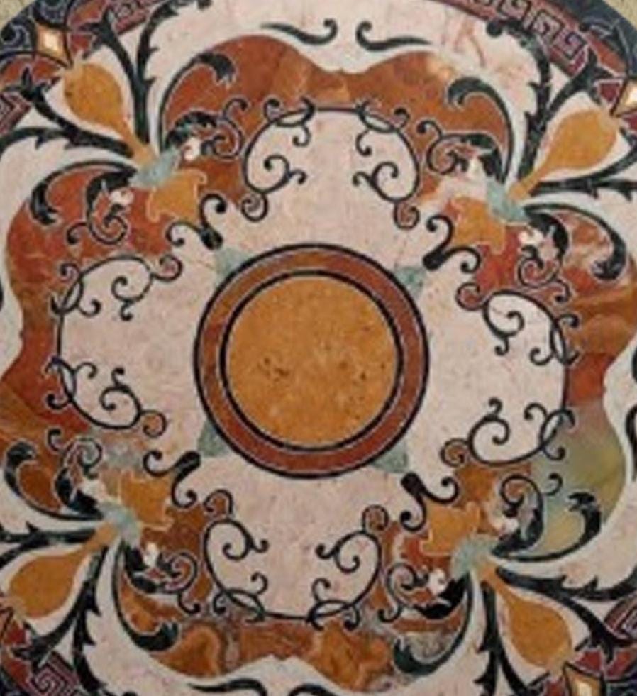 Black Marble Round Table – Carnelian Inlay Italian Art – Handmade Stone Table for Home & Office Décor – Unique Gift Unique Handicrafts IND
