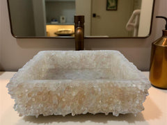 Custom Quartz Sink with Integrated Countertop – Bathroom Vanity Top, Vessel Sink, Quartz Vanity – Made to Order Bathroom Decor Unique Handicrafts IND