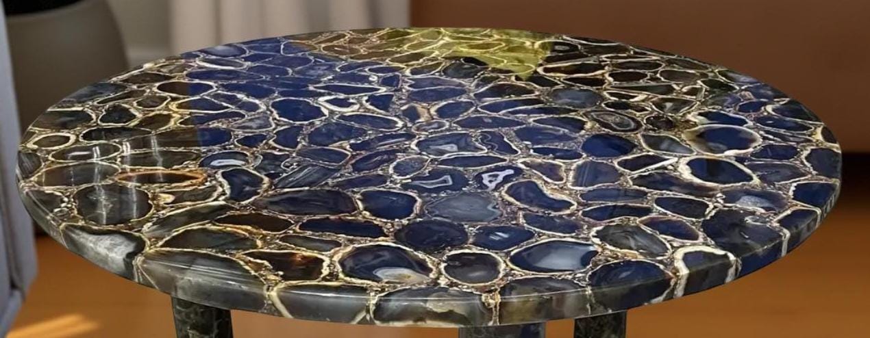 Elegant Black Agate Coffee Table Round with Stand | Mid Century Modern Handmade Stone Table | Luxury Gemstone Furniture for Home Decor Unique Handicrafts IND