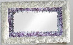 White Quartz & Amethyst Stone Wall Hanging Mirror | Handmade Gemstone Mirror for Home Decor | Luxury Crystal Wall Art for Interior Design Unique Handicrafts IND