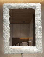 Luxury White Crystal Quartz Wall Mirror | Handmade Gemstone Mirror for Home & Bathroom Decor | Luxury Crystal Wall Art Interior Design Unique Handicrafts IND