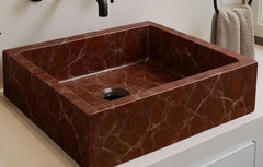 Rectangular Rosso Levanto Marble Sink | Solid Stone Bathroom Basin, Italian Kitchen & Utility Sink, Vessel For Bathroom Decor Interior Unique Handicrafts IND