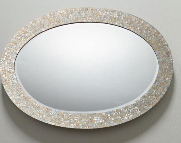 Luxury Mother of Pearl Oval Wall Hanging Mirror – Stone Home & Bathroom Interior Decor Unique Handicrafts IND