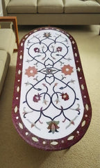 Black Marble Oval Table, Semi Precious Stone Inlay, Italian Pietra Dura Art, Handmade Luxury Furniture for Home Decor Unique Handicrafts IND