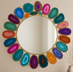 Luxury Mixed Agate Wall Mirror – Artistic Elegance for Home & Hotel Interiors Unique Handicrafts IND