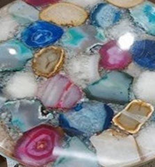 Handmade Agate Tabletop | Coffee, Center, Side, or Dining Table | Natural Stone with Wooden Stand | Unique Home Decor Furniture Unique Handicrafts IND