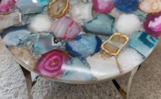 Handmade Agate Tabletop | Coffee, Center, Side, or Dining Table | Natural Stone with Wooden Stand | Unique Home Decor Furniture Unique Handicrafts IND