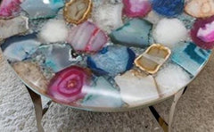 Handmade Agate Tabletop | Coffee, Center, Side, or Dining Table | Natural Stone with Wooden Stand | Unique Home Decor Furniture Unique Handicrafts IND