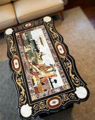 Handcrafted Black Marble Coffee Table – Semi-Precious Italian Village Art – Home Interior Unique Handicrafts IND