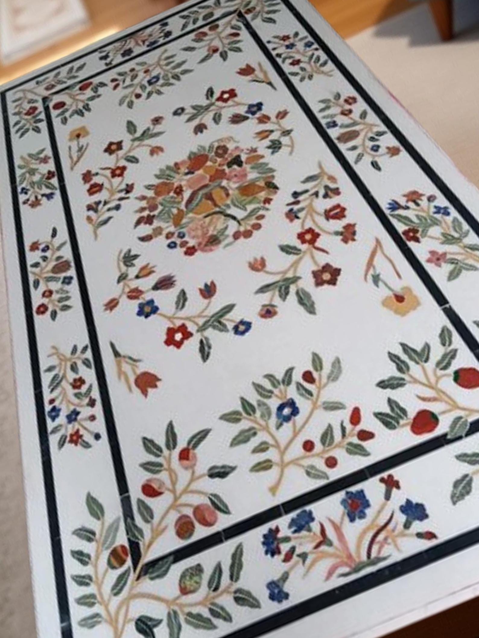 White Marble Center Table Top Semi-Precious Stone Inlay Pietra Dura Floral Art Handmade Home Decor Gift Unique Handicrafts IND