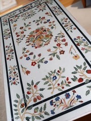 White Marble Center Table Top Semi-Precious Stone Inlay Pietra Dura Floral Art Handmade Home Decor Gift Unique Handicrafts IND