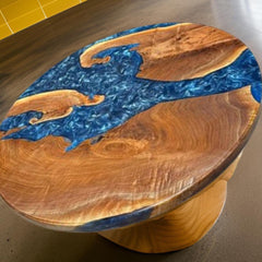 Buy Round Epoxy Dining Table – Blue Epoxy Wood Table – Handmade Round Epoxy Coffee Table – Custom Resin Tabletop Unique Handicrafts IND