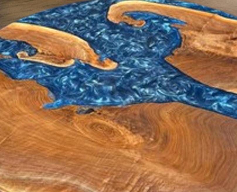 Buy Round Epoxy Dining Table – Blue Epoxy Wood Table – Handmade Round Epoxy Coffee Table – Custom Resin Tabletop Unique Handicrafts IND