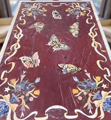 White Marble Dining Table Semi Precious Inlay Butterfly Pietradura Floral Arts Living Room Decor Interior Unique Handicrafts IND