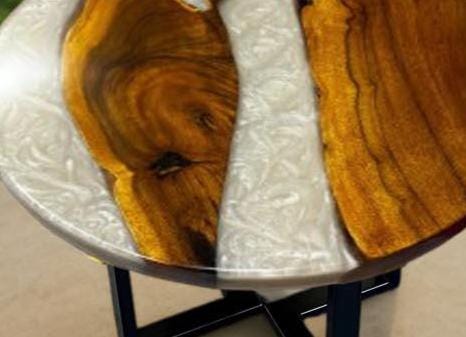 White Epoxy Coffee Table – Round Wood Resin Table – Handmade Rustic Modern Epoxy Furniture – Living Room Personalized Gift Unique Handicrafts IND