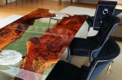 Custom Clear Epoxy Resin River Table – Solid Walnut Wood Dining Table – Live Edge Large Wooden Table – Handmade Epoxy Furniture Unique Handicrafts IND