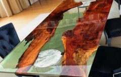 Custom Clear Epoxy Resin River Table – Solid Walnut Wood Dining Table – Live Edge Large Wooden Table – Handmade Epoxy Furniture Unique Handicrafts IND