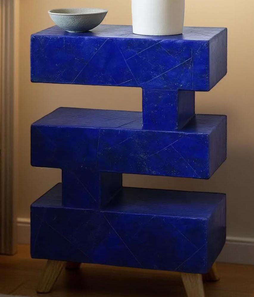 Elegant Blue Lapis Bedside Table & End Table – Lapis Coffee Table, Corner Table – Lapis Stone Plinth, Handmade Custom Size Table For Home Unique Handicrafts IND