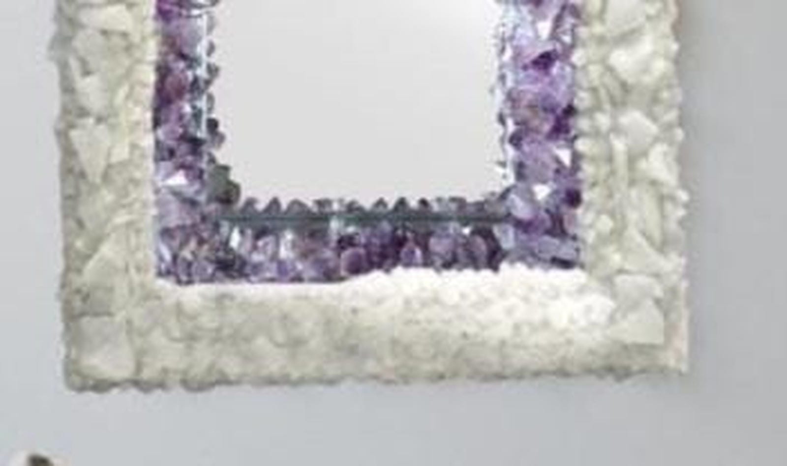 White Quartz & Amethyst Stone Wall Hanging Mirror | Handmade Gemstone Mirror for Home Decor | Luxury Crystal Wall Art for Interior Design Unique Handicrafts IND
