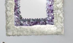White Quartz & Amethyst Stone Wall Hanging Mirror | Handmade Gemstone Mirror for Home Decor | Luxury Crystal Wall Art for Interior Design Unique Handicrafts IND