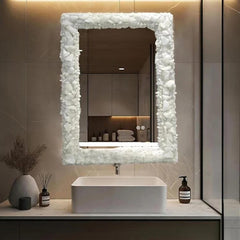 Luxury White Crystal Quartz Wall Mirror | Handmade Gemstone Mirror for Home & Bathroom Decor | Luxury Crystal Wall Art Interior Design Unique Handicrafts IND