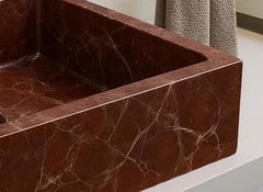 Rectangular Rosso Levanto Marble Sink | Solid Stone Bathroom Basin, Italian Kitchen & Utility Sink, Vessel For Bathroom Decor Interior Unique Handicrafts IND