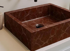 Rectangular Rosso Levanto Marble Sink | Solid Stone Bathroom Basin, Italian Kitchen & Utility Sink, Vessel For Bathroom Decor Interior Unique Handicrafts IND