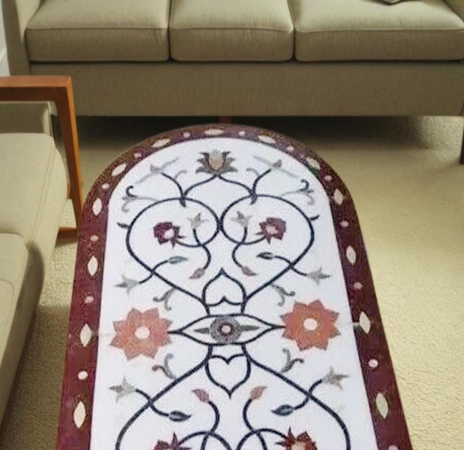 Black Marble Oval Table, Semi Precious Stone Inlay, Italian Pietra Dura Art, Handmade Luxury Furniture for Home Decor Unique Handicrafts IND