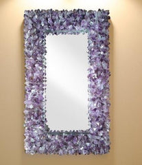 Mystical Purple Amethyst Agate Wall Mirror — Handmade Gemstone Mirror for Elegant Boho Home Decor — Luxury Crystal Interior Accent Piece Unique Handicrafts IND