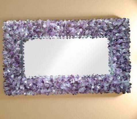 Mystical Purple Amethyst Agate Wall Mirror — Handmade Gemstone Mirror for Elegant Boho Home Decor — Luxury Crystal Interior Accent Piece Unique Handicrafts IND