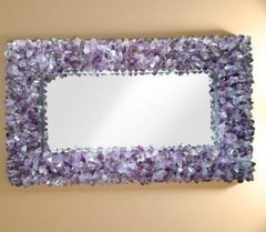 Mystical Purple Amethyst Agate Wall Mirror — Handmade Gemstone Mirror for Elegant Boho Home Decor — Luxury Crystal Interior Accent Piece Unique Handicrafts IND