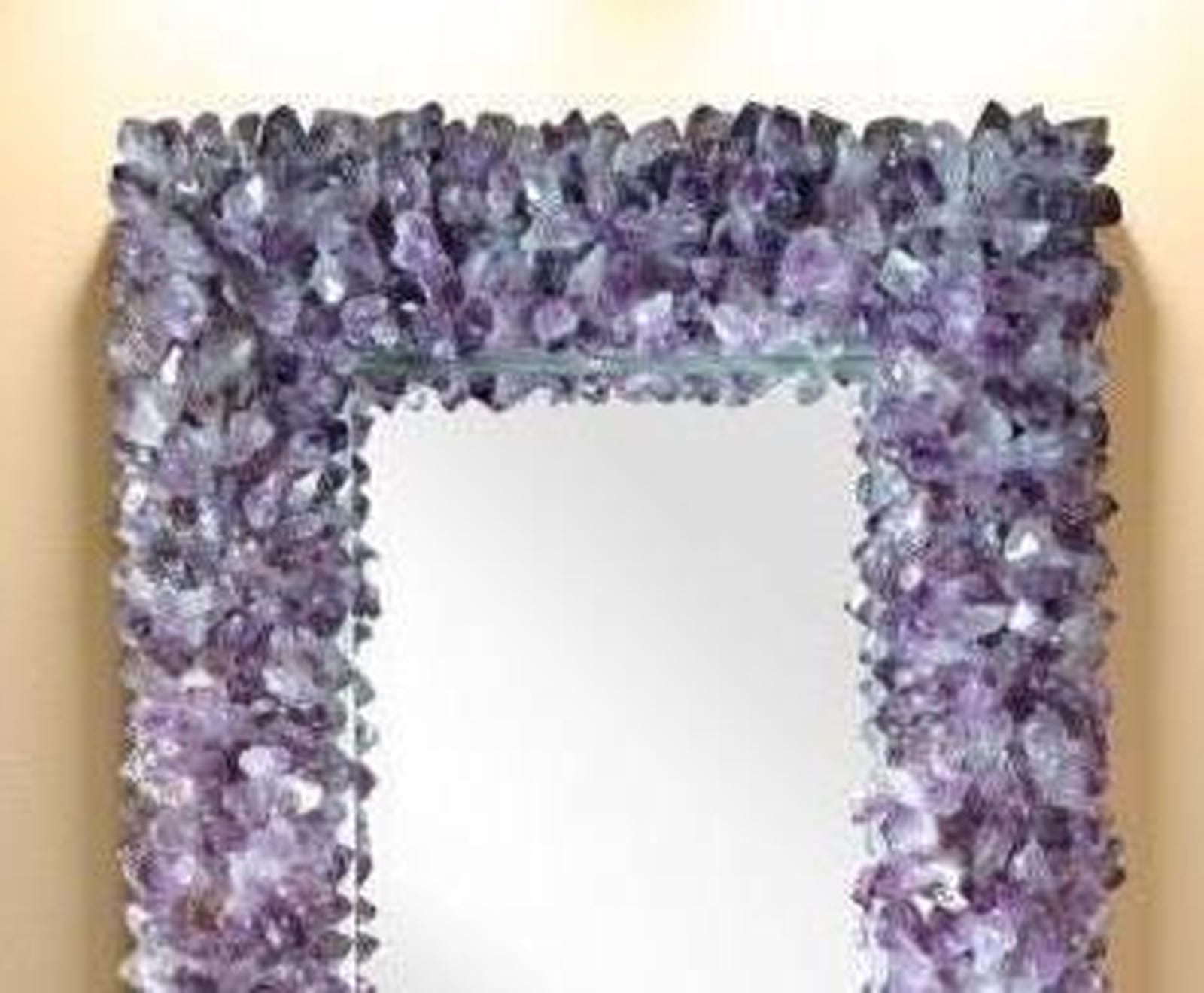 Mystical Purple Amethyst Agate Wall Mirror — Handmade Gemstone Mirror for Elegant Boho Home Decor — Luxury Crystal Interior Accent Piece Unique Handicrafts IND