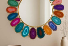 Luxury Mixed Agate Wall Mirror – Artistic Elegance for Home & Hotel Interiors Unique Handicrafts IND