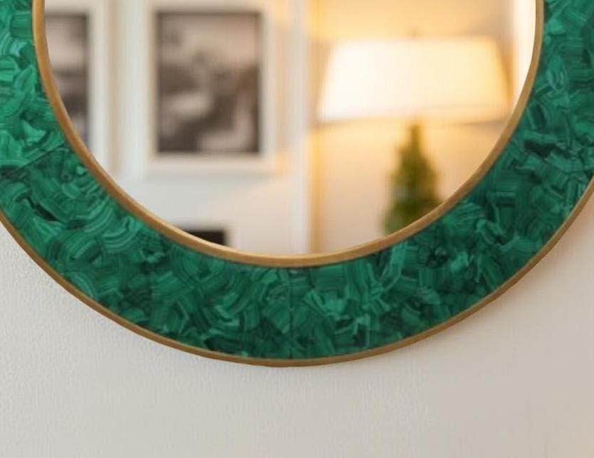 Green Malachite Wall Mirror – Large Round Handmade Luxury Inlay Mirror Unique Handicrafts IND