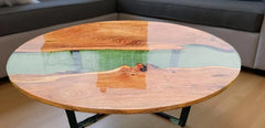 Clear Epoxy Oval Table | Live Edge Coffee Table | Handmade Resin Dining Table | Natural Wood Kitchen Table | Sofa Table | Unique Furniture Unique Handicrafts IND
