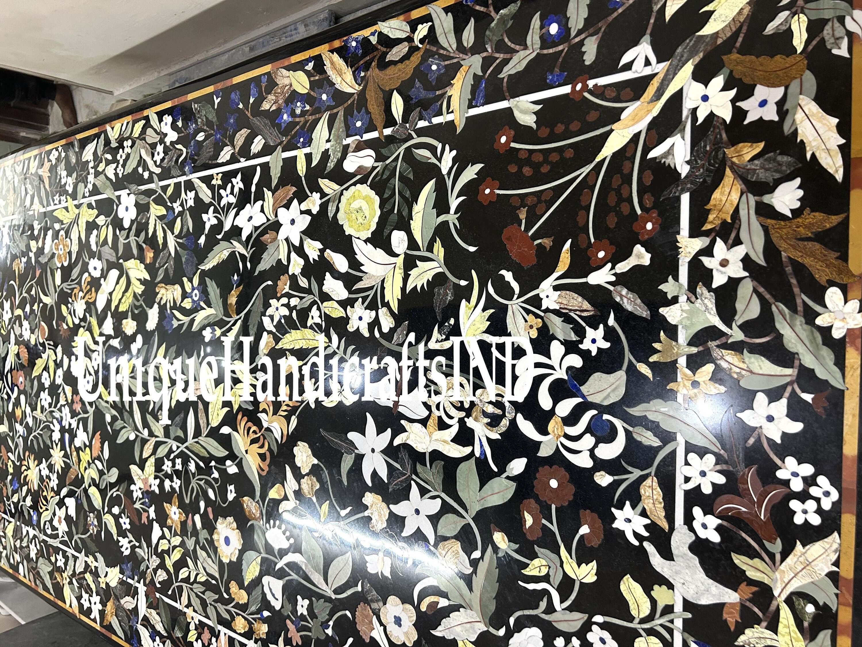 Pietra Dura Table, Black Marble Table, semi precious floral inlay work, Home Décor & Office Furniture, coffee cafe table, Marble furniture Unique Handicrafts IND