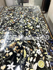 Pietra Dura Table, Black Marble Table, semi precious floral inlay work, Home Décor & Office Furniture, coffee cafe table, Marble furniture Unique Handicrafts IND